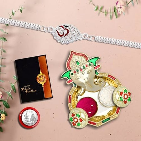 Rakhi For Brother Set Of 1 With Dish Silver Coin  Greeting Card Rakhi For Brother And Bhabhi Rakhi With Gift For Brother Rakhi For Kids Rakhi Set Rakhi Combo (K1_a63_aa3)