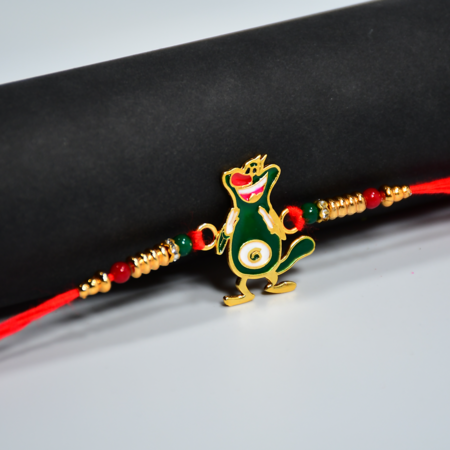 Funny Cartoon Character Kids Rakhi With Beaded Red Thread