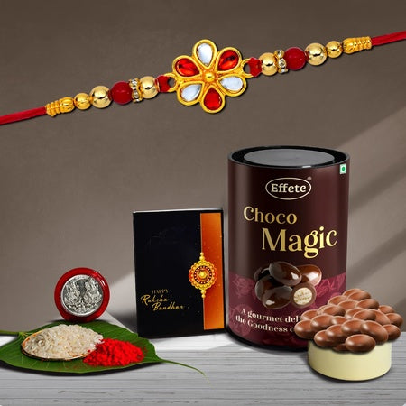 Flower Design Rakhi For Brother Set Of 1 Chocolate With Rakhi (K1_323_em)