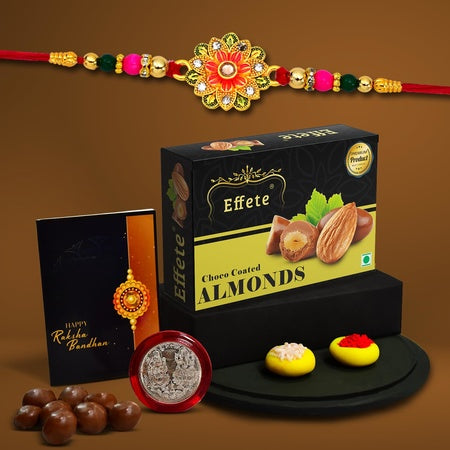(K1_322_ca32) Rakhi Combo With Chocolate Almonds 32gm  Stylish Rakhi For Brother  Rakhi  Chocolate For Brother  Rakhi Brother  Rakhi With Gift  Handmade Rakhi  Set Of 1