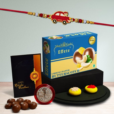 (K1_316_bs32) Rakhi Combo With Chocolate Butter Scotch 32gm Rakhi For Brother With Gift Chocolate Gift Pack Rakhi With Chocolate Gift Hemper Fancy Rakhis For Men Set Of 1 Rakhi