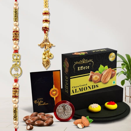 Rakhi For Brother And Bhabhi With Chocolate Pooja Coin (K1_452_ca32)