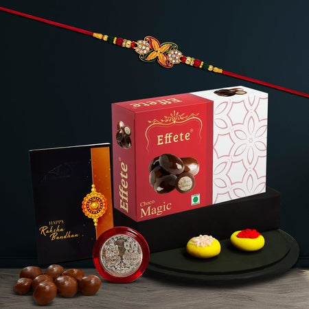 (K1_547_em32) Rakhi Combo With Chocolate Magic 32gm Rakhi For Brother With Gift Chocolate Gift Pack Rakhi With Chocolate Gift Hemper Fancy Rakhis For Men Set Of 1 Rakhi