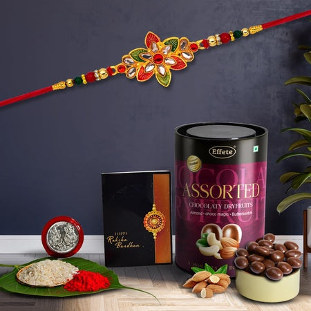 (K1_526_as) Rakhi With Assorted Chocolate Dryfruits 96gm Rakhi For Brother With Gift  Handmade Rakhi Rakhi Combo For Brother  Stylish Rakhi For Brother  Set Of 1 Rakhi