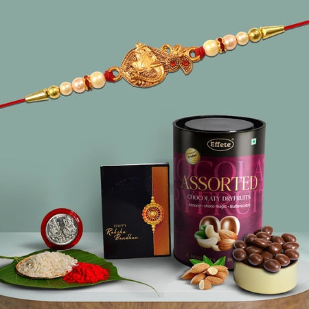 Rakhi For Brother Set Of 1 Assorted Chocolate Dryfruits 96gm Pooja Coin With Greating Card Rakhi For Brother And Bhabhi Rakhi With Chocolate Rakhi With Gift For Brother Rakhi For Kids Rakhi Set Rakhi Combo Rakhi With Sweets (K1_418_as)