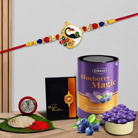 Rakshabandhan Mor Pankh Rakhi  Peacock Rakhi For Brother Set Of 1 With Assorted Chocolate Dryfruits 96gm (K1_293_as)