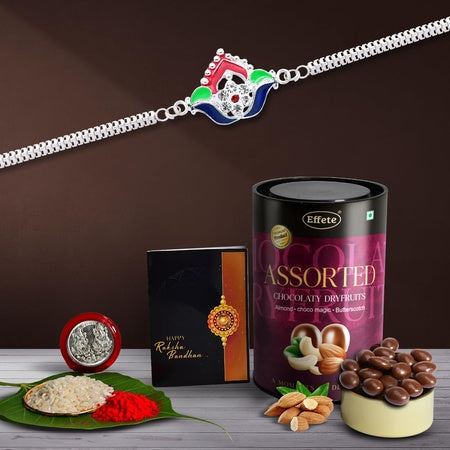 (K1_c9_as) Rakhi Combo With Assorted Chocolate Dryfruits 96gm Rakhi For Brother With Gift Chocolate Gift Pack Rakhi With Chocolate Gift Hemper Fancy Rakhis For Men Set Of 1 Rakhi