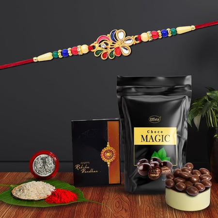 Rakhi For Brother With Choco Magic (Pouch) With Pooja Coin  Greeting Card Rakhi With Gift Rakhi Combo Rakhi For Brother And Bhabhi Rakhi Gift For Brother Rakhi For Brother With Chocolate Rakhi Set Of 1 (K1_556_sm)