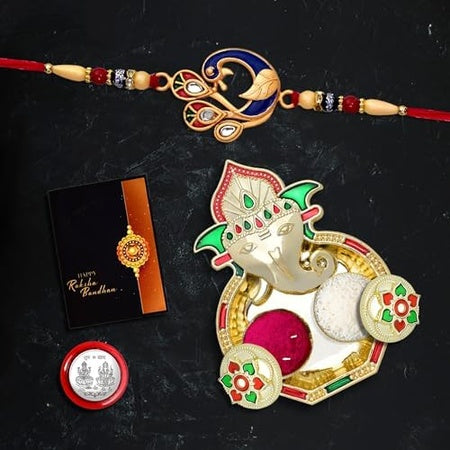 Rakhi For Brother Set Of 1 With Dish Silver Coin  Greeting Card Rakhi For Brother And Bhabhi Rakhi With Gift For Brother Rakhi For Kids Rakhi Set Rakhi Combo (K1_503_aa3)