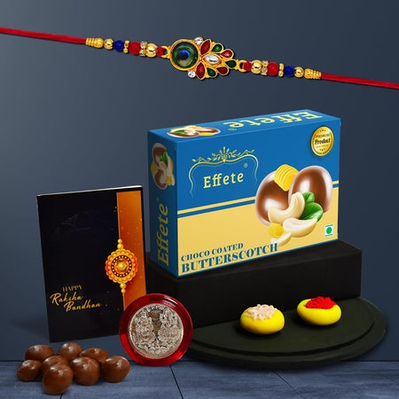 (K1_319_bs32) Rakhi Combo With Chocolate Butter Scotch 32gm  Stylish Rakhi For Brother  Rakhi  Chocolate For Brother  Rakhi Brother  Rakhi With Gift  Handmade Rakhi  Set Of 1