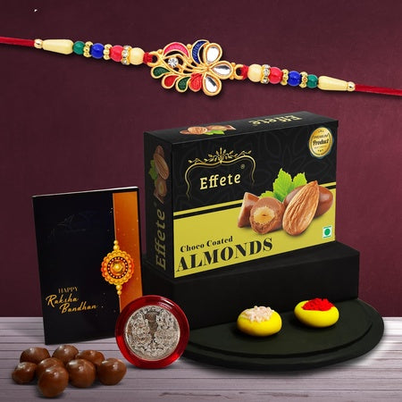 (K1_556_ca32) Rakhi Combo With Chocolate Almonds 32gm Rakhi For Brother With Gift  Chocolate Gift Pack Rakhi With Chocolate Gift Hemper  Fancy Rakhi For Men  Set Of 1