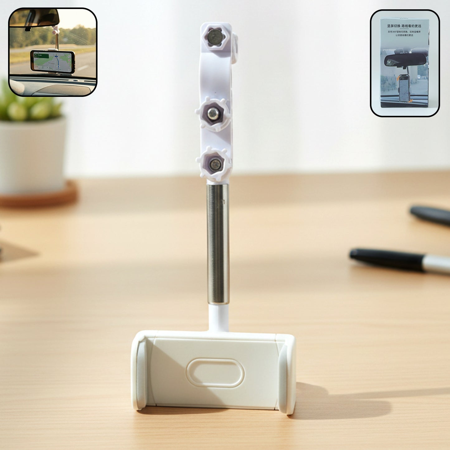 Adjustable Rearview Mirror Car Mobile Phone Holder (1 Pc)