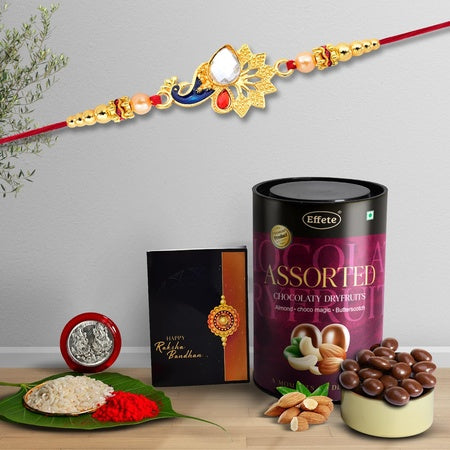 Rakhi (K1_414_as)  Assorted Chocolate Dryfruits 96gm Rakhi  Chocolate For Brother Rakhi With Chocolate Rakhi With Gift Rakhi Combo Set Of 1 Rakhi Chocolate
