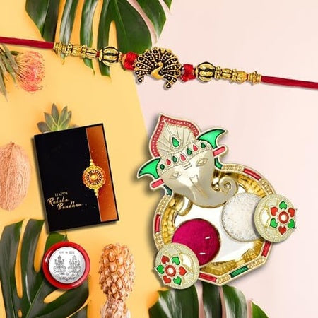 Rakhi For Brother Set Of 1 With Dish Silver Coin  Greeting Card Rakhi For Brother And Bhabhi Rakhi With Gift For Brother Rakhi For Kids Rakhi Set Rakhi Combo (K1_34_aa3)