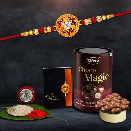(K1_324_em) Rakhi Combo With Chocolate Magic Rakhi  Chocolate For Brother Rakhi With Chocolate Rakhi With Gift Rakhi Combo Set Of 1 Rakhi Chocolate