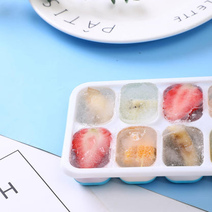 Multipurpose Plastic Ice Cube Tray With Lid (1 Pc 14 Gride  Blue)