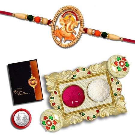 Rakhi (K1_908_aa1) With Pooja Coin Gold Color Pooja Thali  Tilak Set  Greeting Card Rakhi With Plate Rakhi Thali Set Rakhi For Brother Kids Handmade Rakhi Fancy Rakhi For Brother Rakhi For Little Brother Rakhi For Brother And Bhabhi Rakh
