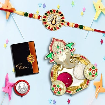 Rakhi For Brother Set Of 1 With Dish Silver Coin  Greeting Card Rakhi For Brother And Bhabhi Rakhi With Gift For Brother Rakhi For Kids Rakhi Set Rakhi Combo (K1_543_aa3)