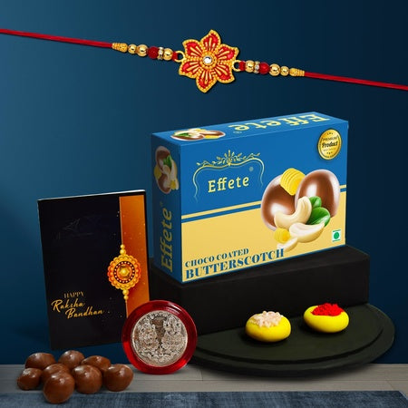 (K1_522_bs32) Rakhi Combo With Chocolate Butter Scotch 32gm Rakhi For Brother With Gift Chocolate Gift Pack Rakhi With Chocolate Gift Hemper Fancy Rakhis For Men Set Of 1 Rakhi