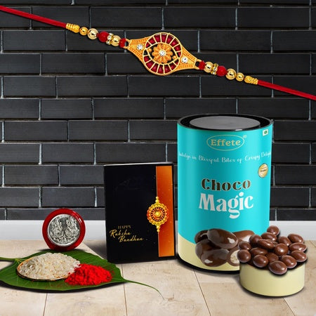 (K1_325_cm) Rakhi Combo With Chocolate Magic Rakhi For Brother With Gift Chocolate Gift Pack Rakhi With Chocolate Gift Hemper Fancy Rakhis For Men Set Of 1 Rakhi