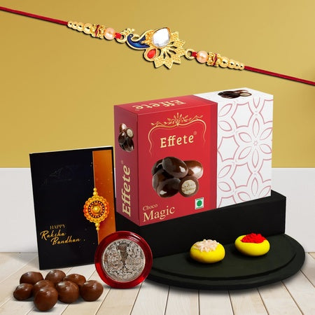(K1_414_em32) Rakhi Combo With Chocolate Magic 32gm Rakhi For Brother With Gift Chocolate Gift Pack Rakhi With Chocolate Gift Hemper Fancy Rakhis For Men Set Of 1 Rakhi