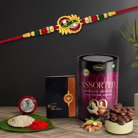 Rakhi (K1_273_as)  Assorted Chocolate Dryfruits 96gm  Rakhi Combo With Card And Chocolate  Chocolates Gift  Rakhi  Chocolate For Brother  Rakhi With Gift  Set Of 1 Rakhi
