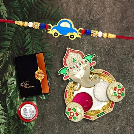 Rakhi For Brother Set Of 1 With Dish Silver Coin  Greeting Card Rakhi For Brother And Bhabhi Rakhi With Gift For Brother Rakhi For Kids Rakhi Set Rakhi Combo (K1_310_aa3)