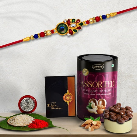 (K1_319_as) Rakhi Combo With Assorted Chocolate Dryfruits 96gm Rakhi For Brother With Gift  Chocolate Gift Pack Rakhi With Chocolate Gift Hemper  Fancy Rakhi For Men  Set Of 1