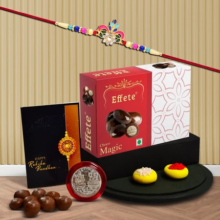 Rakhi For Brother Set Of 1 Combo  Chocolate Magic 32gm Pooja Coin  Greeting Crad Rakhi For Brother And Bhabhi Rakhi With Chocolate Rakhi With Gift For Brother Rakhi For Kids Rakhi Set Rakhi Combo Rakhi With Sweets (K1_557_em32)