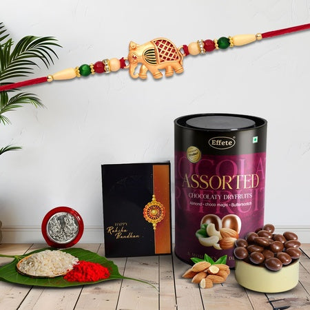 (K1_282_as) Rakhi Combo With Assorted Chocolate Dryfruits 96gm  Stylish Rakhi For Brother  Rakhi  Chocolate For Brother  Rakhi Brother  Rakhi With Gift  Handmade Rakhi  Set Of 1