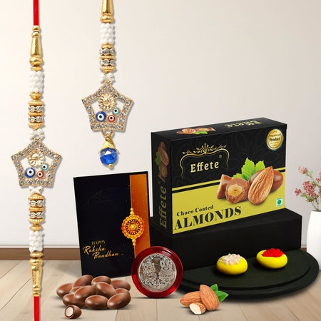 Evil Eye Rakhi For Brother And Bhabhi Rakhi With Chocolate Almonds 32gm (K1_458_ca32)