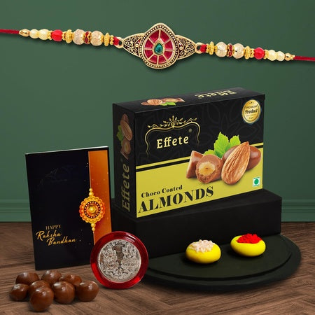 (K1_552_ca32) Rakhi Combo With Chocolate Almonds 32gm Rakhi  Chocolate For Brother Fancy Rakhis For Men Stylish Rakhi With Gift Rakhi Combo Set Of 1 Chocolate