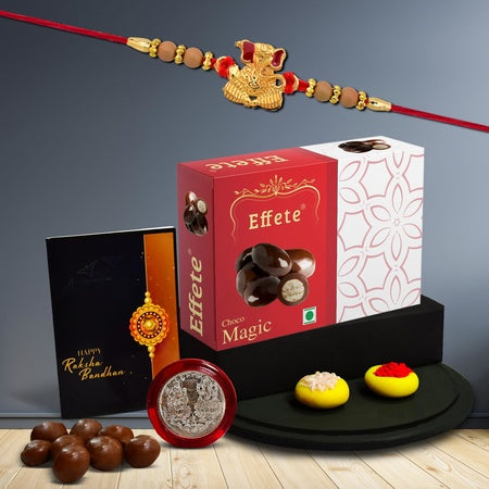(K1_3_em32) Rakhi Combo With Chocolate Magic 32gm Rakhi For Brother With Gift  Fancy Rakhis For Men Stylish Rakhi Combo For Brother  Set Of 1 Rakhi  Chocolate