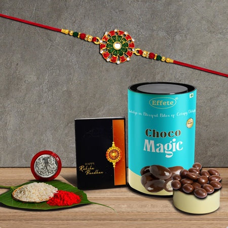 Rakhi For Brother Set Of 1 With Silver Color Pooja Coin (K1_553_cm)