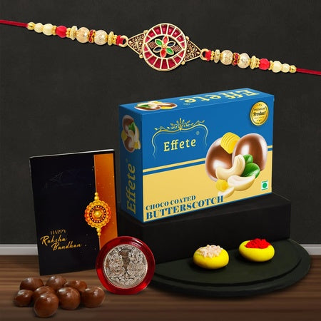(K1_427_bs32) Rakhi Combo With Chocolate Butter Scotch 32gm  Stylish Rakhi For Brother  Rakhi  Chocolate For Brother  Rakhi Brother  Rakhi With Gift  Handmade Rakhi  Set Of 1