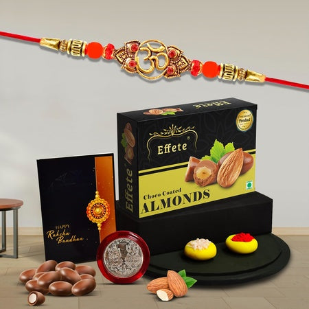 Rakhi For Brother Set Of 1 With Silver Color Pooja Coin  Greeting Card (K1_546_ca32) 200 Grams