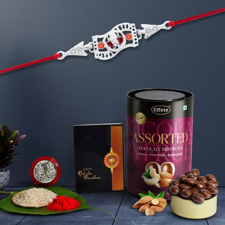 (K1_a43_as) Rakhi Combo With Assorted Chocolate Dryfruits 96gm Rakhi  Chocolate For Brother Fancy Rakhis For Men Stylish Rakhi With Gift Rakhi Combo Set Of 1 Chocolate