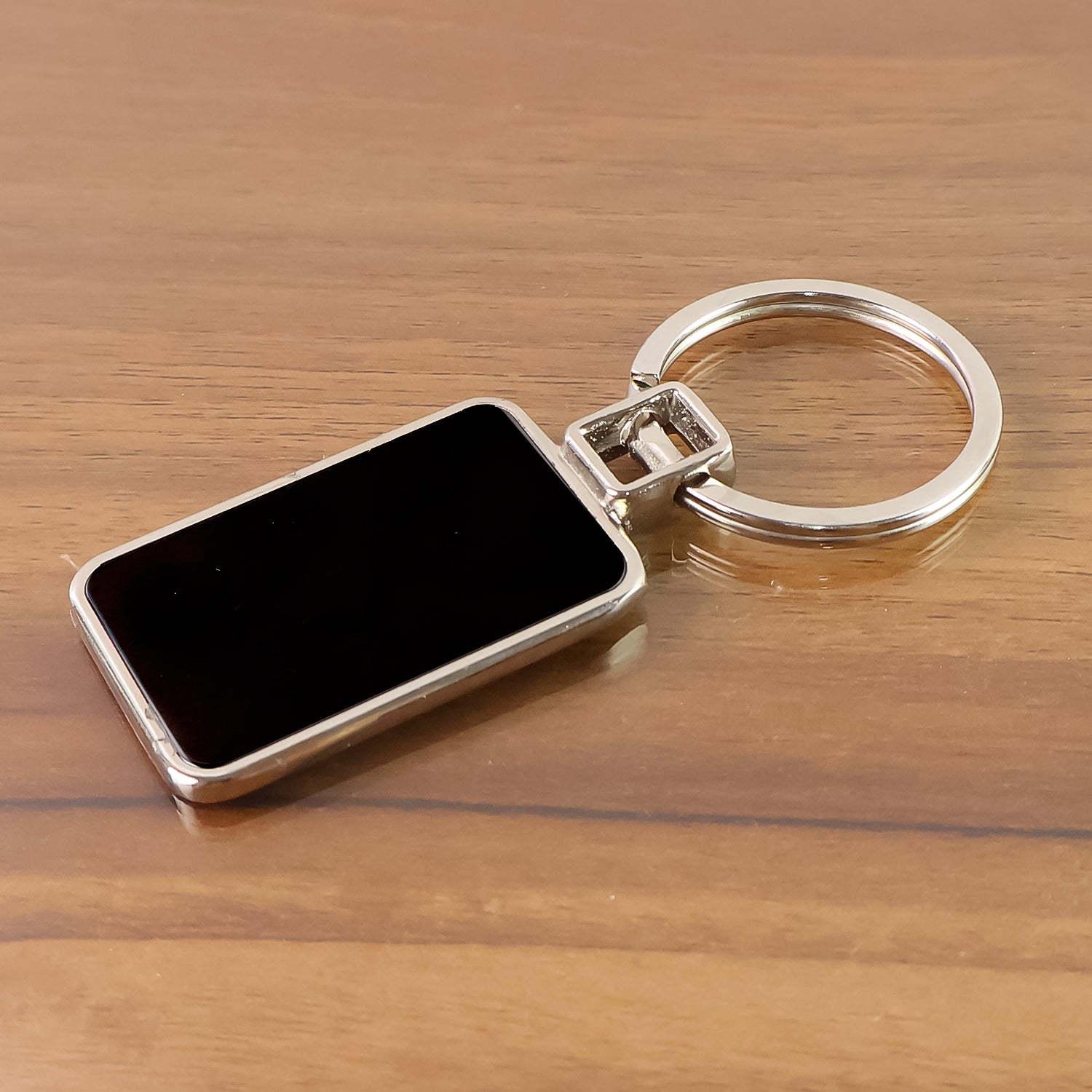 Premium Rectangular Black  Silver Metal Keychain (1 Pc)