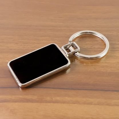 Premium Rectangular Black  Silver Metal Keychain (1 Pc)
