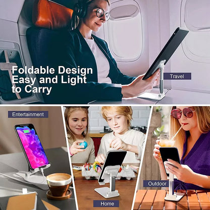 6636 Desktop Cell Phone Stand Phone Holder With Mirror Full 3-way Adjustable Phone Stand For Desk Height + Angles Perfect As Desk Organizers And Accessories.