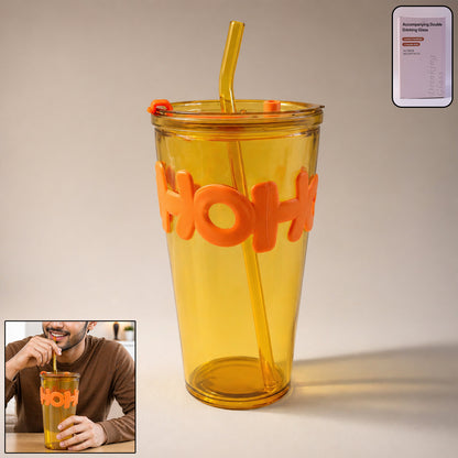 Transparent Glass Tumbler With Lid And Straw (450 Ml)
