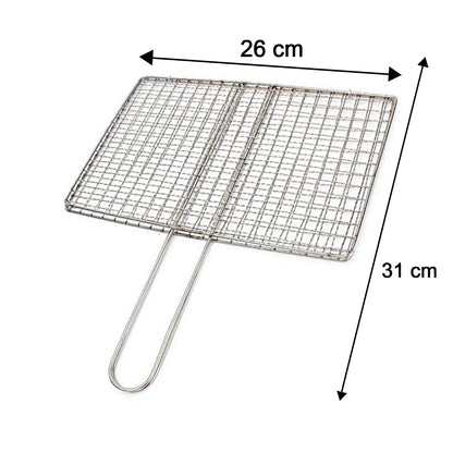 Stainless Steel Bbq Foldable Grill Wire Mesh Jali With Handle (1 Pc)