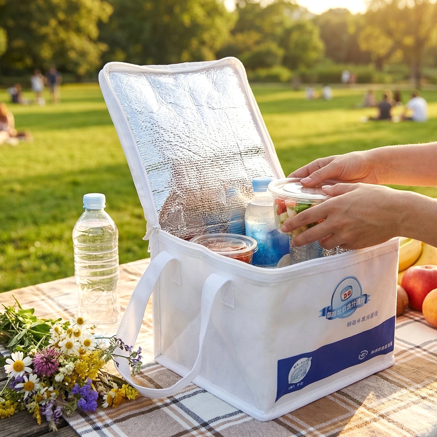 Portable Insulated Lunch Bag With Zipper Closure 16x19x21 Cm