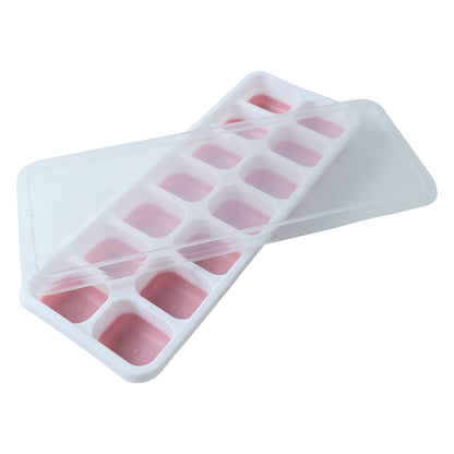 Multipurpose Plastic Ice Cube Tray With Lid (1 Pc 14 Gride  Pink)