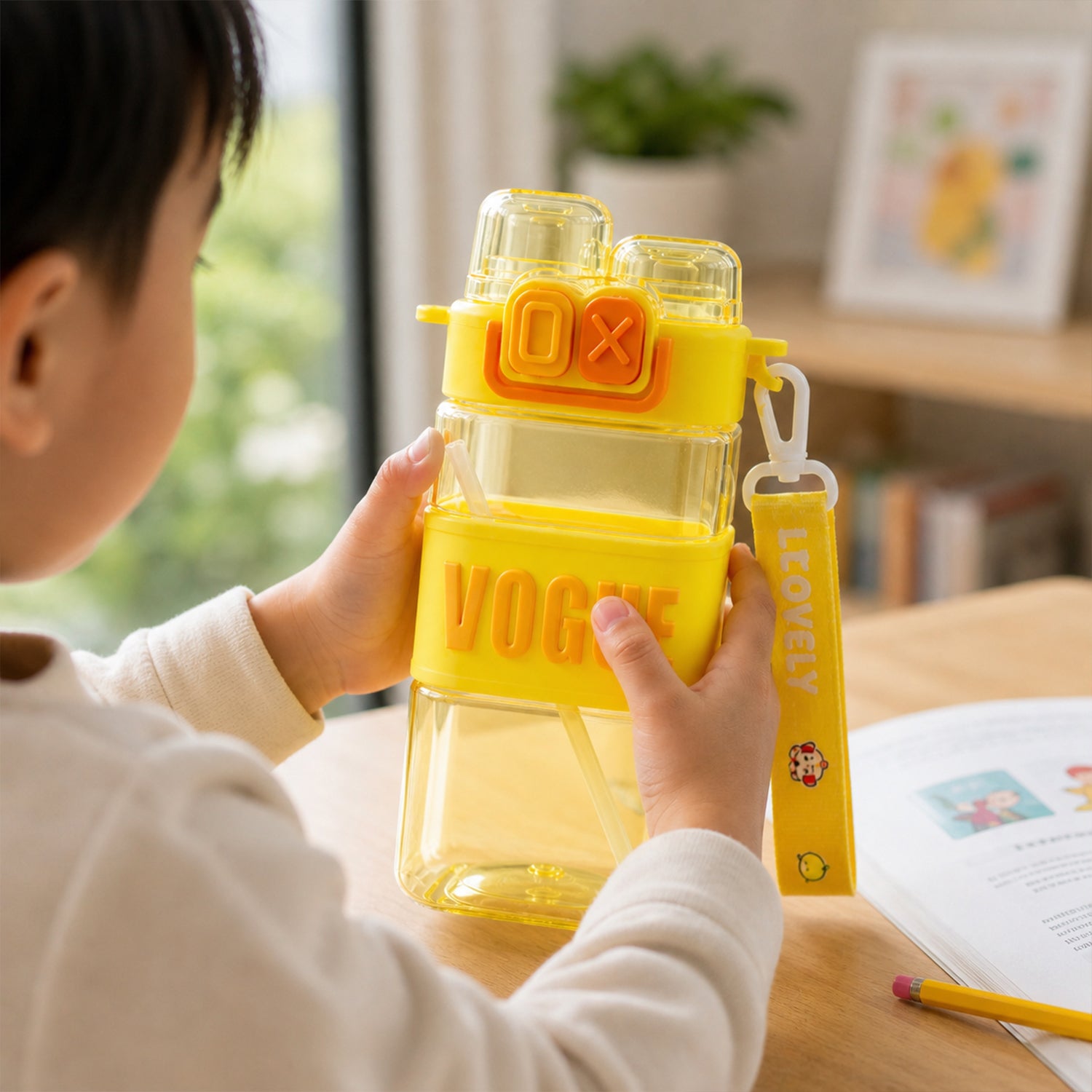 Stylish Kids Plastic Water Bottle With Straw And Leakproof Lid (500 Ml Approx)