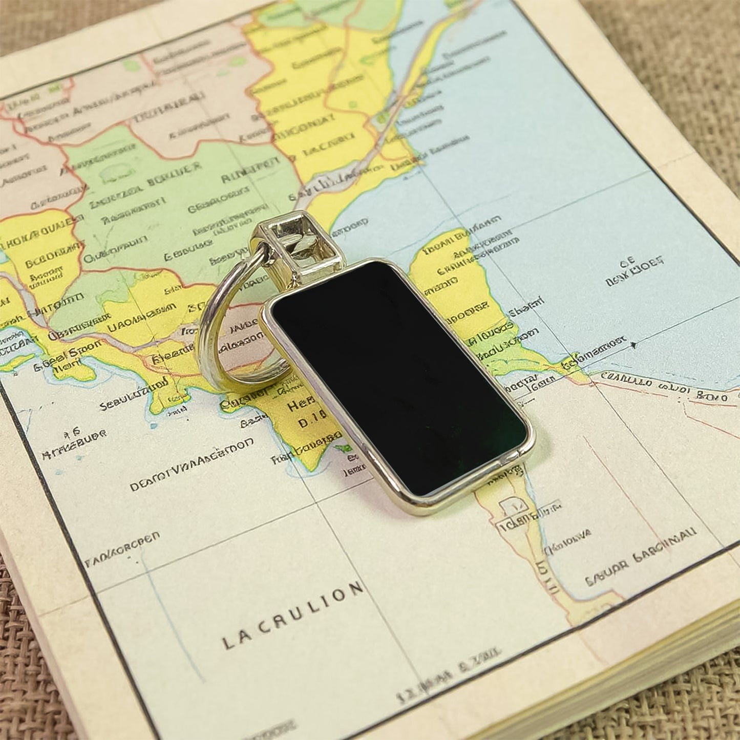 Premium Rectangular Black  Silver Metal Keychain (1 Pc)