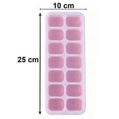 Multipurpose Plastic Ice Cube Tray With Lid (Pack Of 2 14 Grid Each)