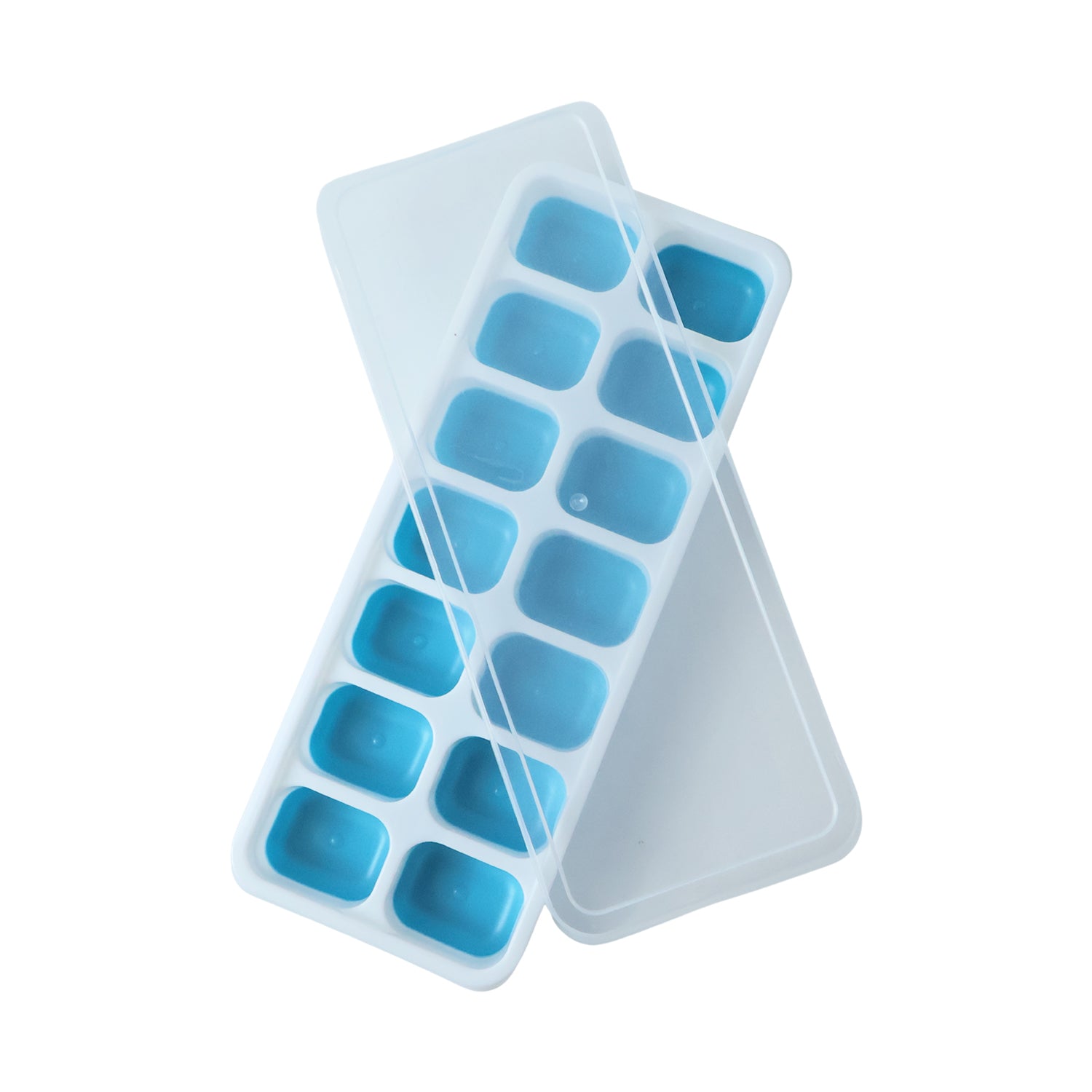 Multipurpose Plastic Ice Cube Tray With Lid (1 Pc 14 Gride  Blue)