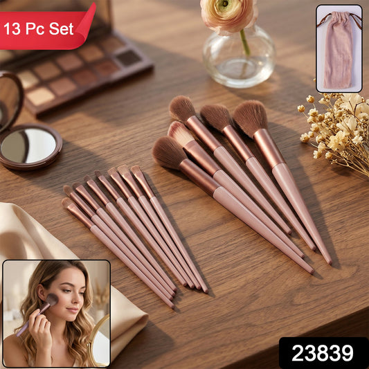 Professional Makeup Brush Set With Pouch Soft Synthetic Bristles (13 Pc Set)