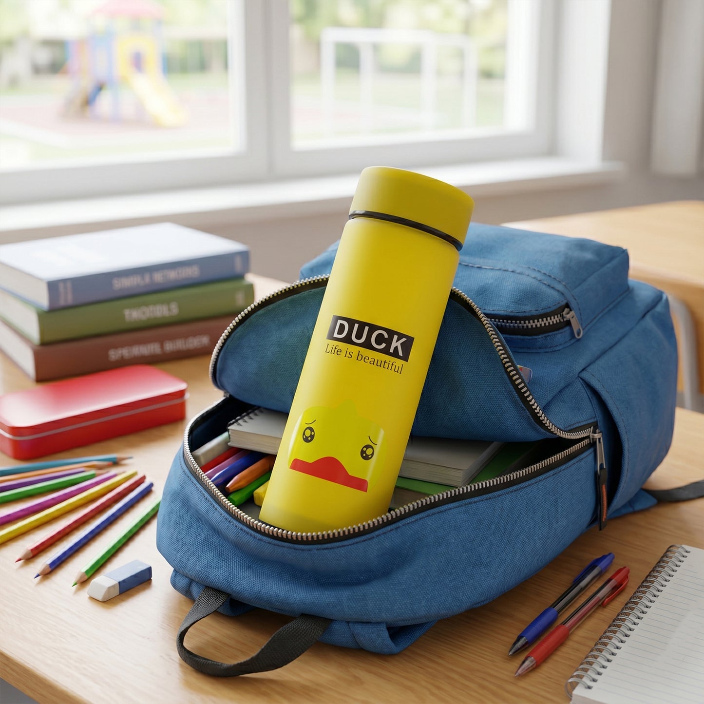Cute Cartoon Design Frosted Glass Water Bottle With Leak Proof Lid (450 Ml)